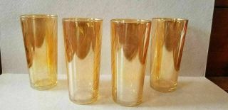 4 Vintage Peach Luster Carnival Marigold Glass Swirl Drink Tumblers 6 1/2 " Tall