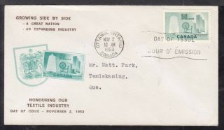Canada First Day Cover 334 50c 1953 Textile Industry