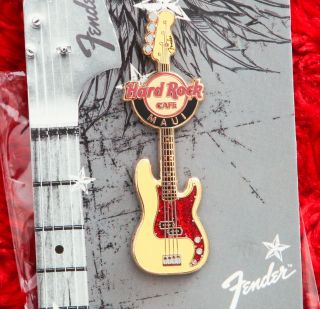 Hard Rock Cafe Pin Maui Fender Guitar Series Hat Lapel Hawaii Yellow Red Glitter