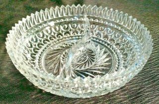 Vintage Crystal Divided Candy Relish Bowl Cut Glass Saw Tooth Edge 6.  25 " X 1.  75 "
