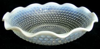 Vintage Anchor Hocking Moonstone Hobnail Opalescent Glass 9.  5 " Ruffled Bowl