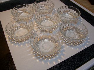 7 Vintage Anchor Hocking Bubble Clear Glass Berry Bowls 1 1/2 In Tall 4 In Ri