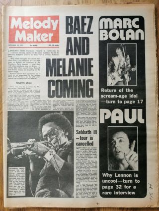 Melody Maker Newspaper November 20th 1971 Joan Baez Cover