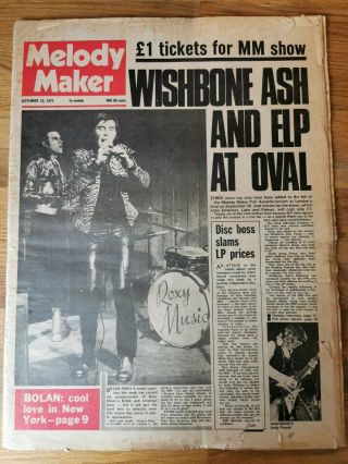 Melody Maker Newspaper September 23rd 1972 Bryan Ferry Cover