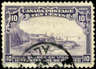 Canada 101 F - Vf 1908 Quebec 10c Violet Quebec In 1700 Thin Cv$140.  00