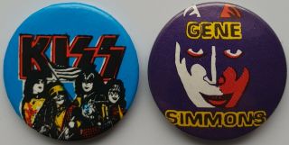 Kiss Vintage Button Badges Gene Simmons Glam Heavy Metal Rock 80 