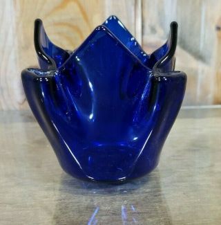 Art Glass Candle Holder Hand Blown Cobalt Blue Form 3.  5 " X 3 "