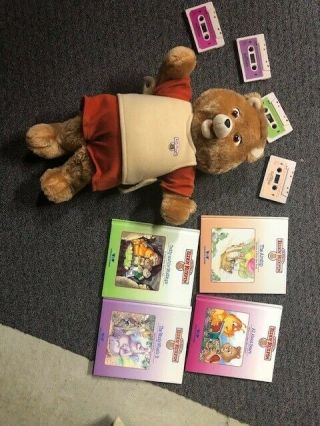 Teddy Ruxpin Teddy Bear 1985 With 4 Tapes And 4 Books