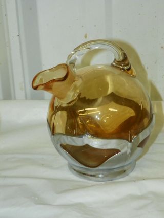 Farber Bros Krome Kraft Amber Gold Glass Tilt Decanter Large Cruet 5.  25 "