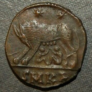 Roman Coin Ancient 300 Ad Bronze Caesar Emperor Antique Wolf Infants Suckling