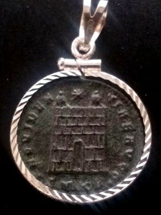 Constantine Great Camp - Gate Authentic Ancient Roman Coin Sterling Pendant Charm