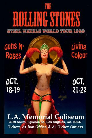 The Rolling Stones & Gnr At Los Angeles Coliseum Concert Poster 1989 13x19