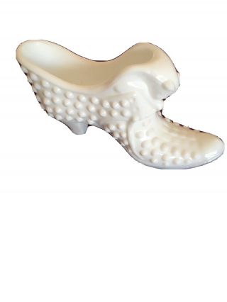 Vintage Fenton White Milk Glass Hobnail Cat Shoe Slipper