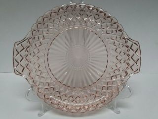 Waterford Pink Depression Glass Waffle Handled Serving Tray By Anchor Hocking
