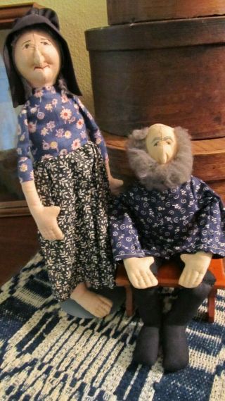 Ooak Vintage Folk Art Cloth Stitch Sculpted Dolls W/ Great Character