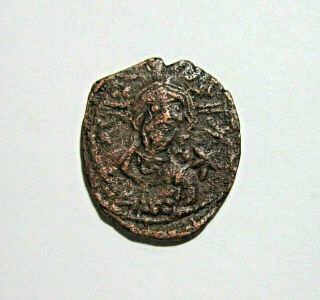 Byzantine.  Bronze Follis.  Constantine X,  1059 - 1067 Ad.  Christ Facing/emperor.