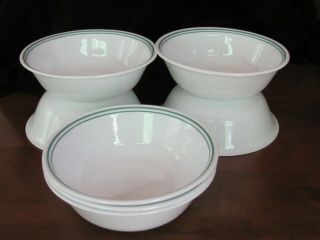 Corelle Rosemarie Design 6 - 1/4 " (7) Cereal Bowls White W 2 Green Stripes Euc
