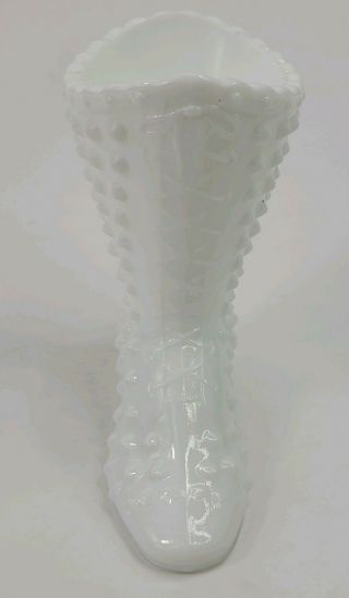 Vtg Fenton White Hobnail Milk Glass Laceup Lace Up Boot Shoe Mini Vase