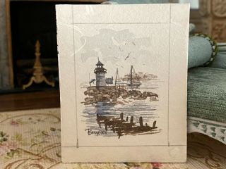 Vintage Miniature Dollhouse Artisan Signed Real Watercolor Seaside Painting