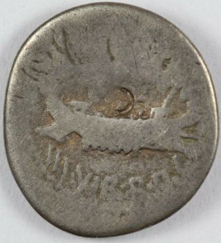 32 - 31 B.  C.  Marc Antony Silver Legionary Denarius - W/ Bankers Marks