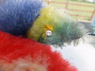 Vintage German Steiff Lora Parrot Mohair Bird Toy,  Silver Ear Button Straw Fill 2