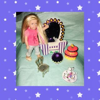American Girl Mini 9 Pc,  Purple Room Mini Furniture & Ag Mini Isabelle Doll