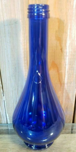 Vintage Cobalt Blue Glass Acqua Della Madonna Bottle Made In Italy 8 1/2 "