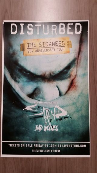 Disturbed 2020 11x17 Promo Tour Concert Poster Tickets Stained Bad Wolves
