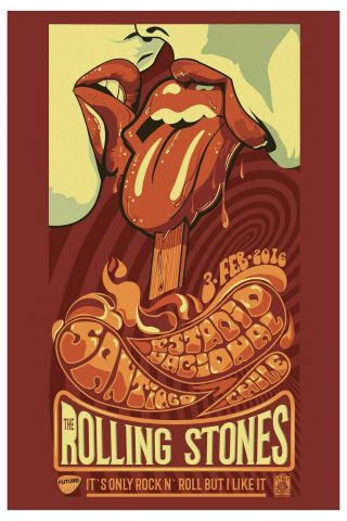British Rock: The Rolling Stones At Santiago Chilie Concert Poster 2016 13x19