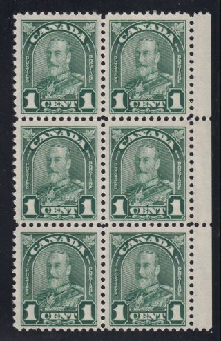 Canada Scott 163b 1930 Vf Mnh 1¢ Green Kgv Scroll Issue Die I Block Of 6 Scv $24