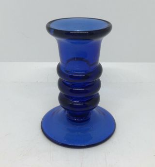 Vintage Hand Blown Cobalt Blue Glass Vase Ribbed Bud Base 3 3/8”
