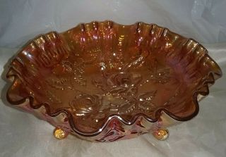 Vintage Imperial Carnival Glass Marigold Roses Footed Bowl Candy Dish