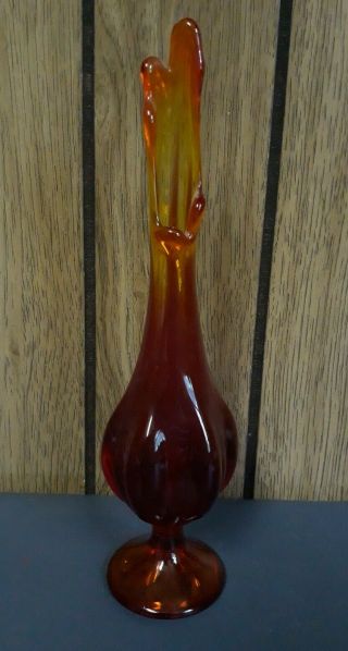 Vintage Mid Century Amberina Orange Red Glass Bud Vase 10 1/4 "