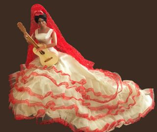 Large Vtg Marin Chiclana Flamenco Dancer Guitar Shoes Lace Mantilla Doll