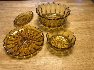 Vintage Amber Gold Glass Bowls Relish Tray Set