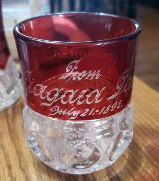 Antique Eapg 1893 Niagara Falls Etched Ruby Glass Souvenir Tumbler Vase 4 "