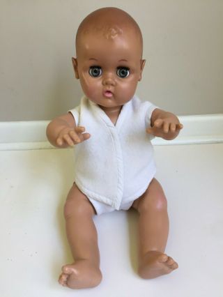 1960s Large African American Effanbee Baby Boy Doll Curly Molded Hair 20”