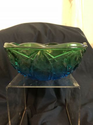 Vintage Indiana Glass Blue And Green Bowl 8” Round