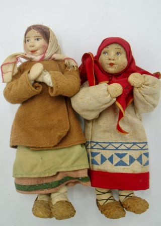 Two Antique Stockinette Russian Girls