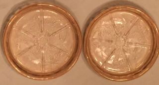 2 Vintage 1930s Pink Floral / Poinsettia Depression Glass Coasters