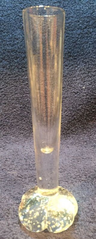 Vintage Clear Blown Glass Controlled Bubble Base Bud Vase 6 1/4”.