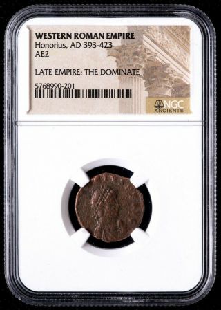 Honorius - Ad 393 - 423 - Ae2 - Western Roman Empire Bronze Coin (ngc Encapsulated)