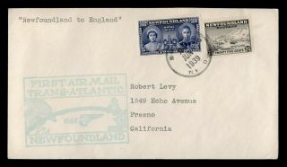 Dr Who 1939 Newfoundland Canada To Gb Paa First Flight Air Mail C209610