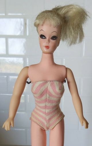 Vtg Ponytail Barbie Clone Platinum Blonde Hair Miss Babette Swimsuit Eegee