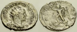 022.  Roman Silver Coin.  Trajan Decius.  Ar Antoninianus.  Rome.  Victory.  Vf