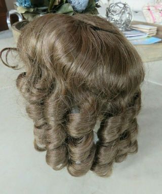 Vintage 11.  5 " Brunette Human Hair Wig For Antique Or Vintage Doll
