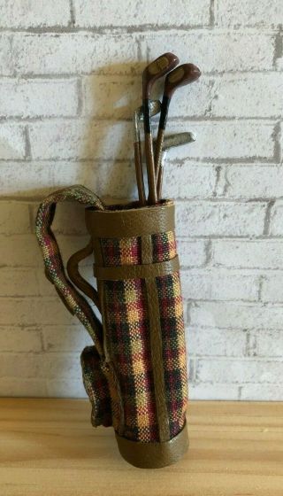 Golf Bag And Golf Clubs Vintage Dollhouse Artisan Made 1:12