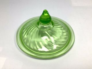 Vintage Green Depression Glass Compote Candy Dish Lid Swirled - Replacement
