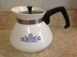 Vintage Corning Ware Blue Cornflower 6 Cup Coffee Teapot With Lid