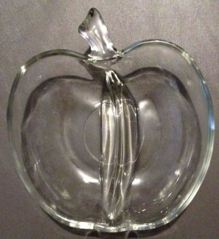 Vintage,  Mid Century Apple Shaped Dish,  Clear Glass,  Candy Dish,  Relish Dish